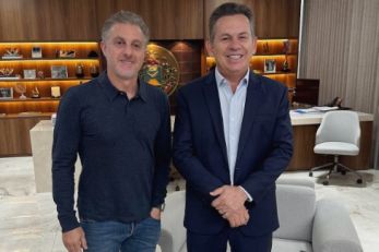 Em visita à Cuiabá, Luciano Huck é recebido por Mendes no Paiaguás